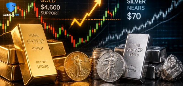 Gold Rebounds from $4,600 Support as Silver Nears $70